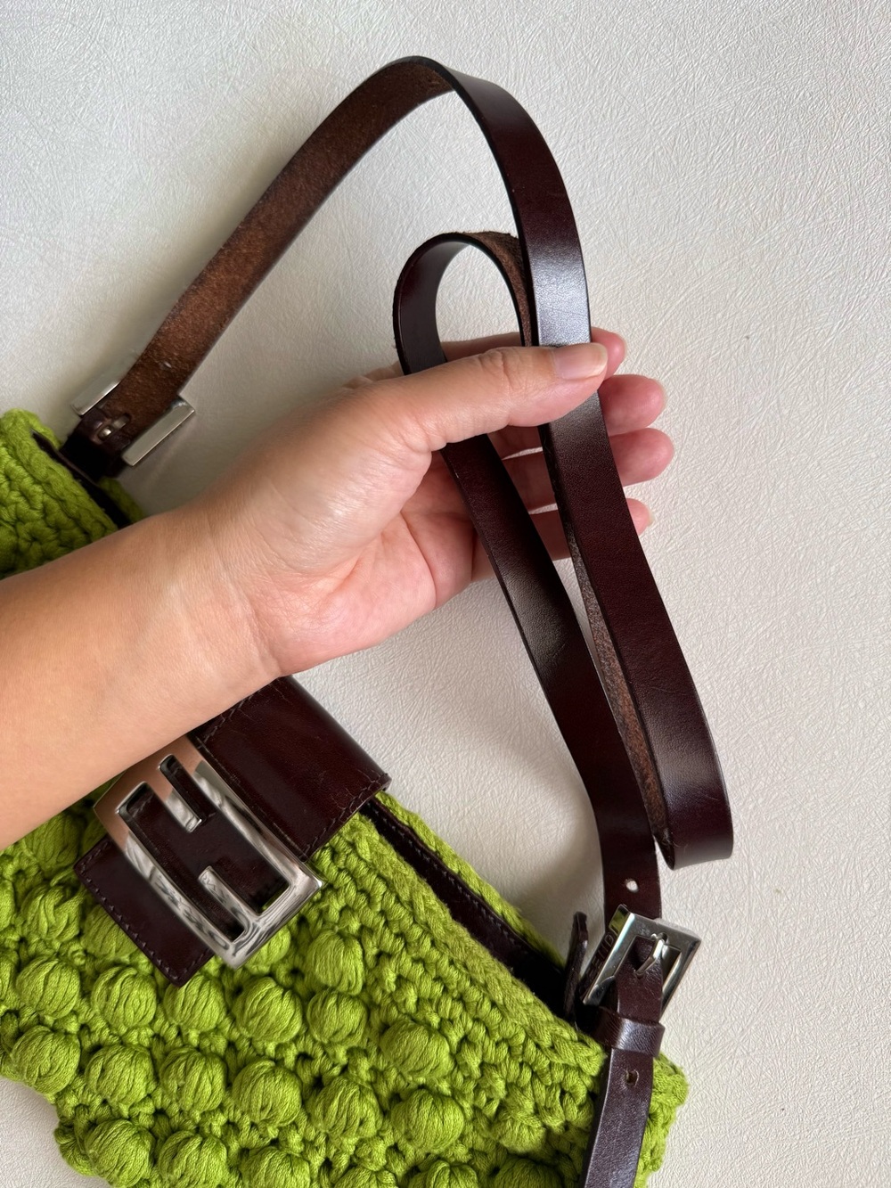 Vintage Fendi Green Crochet Baguette Crossbody Bag - Picture 5 of 8